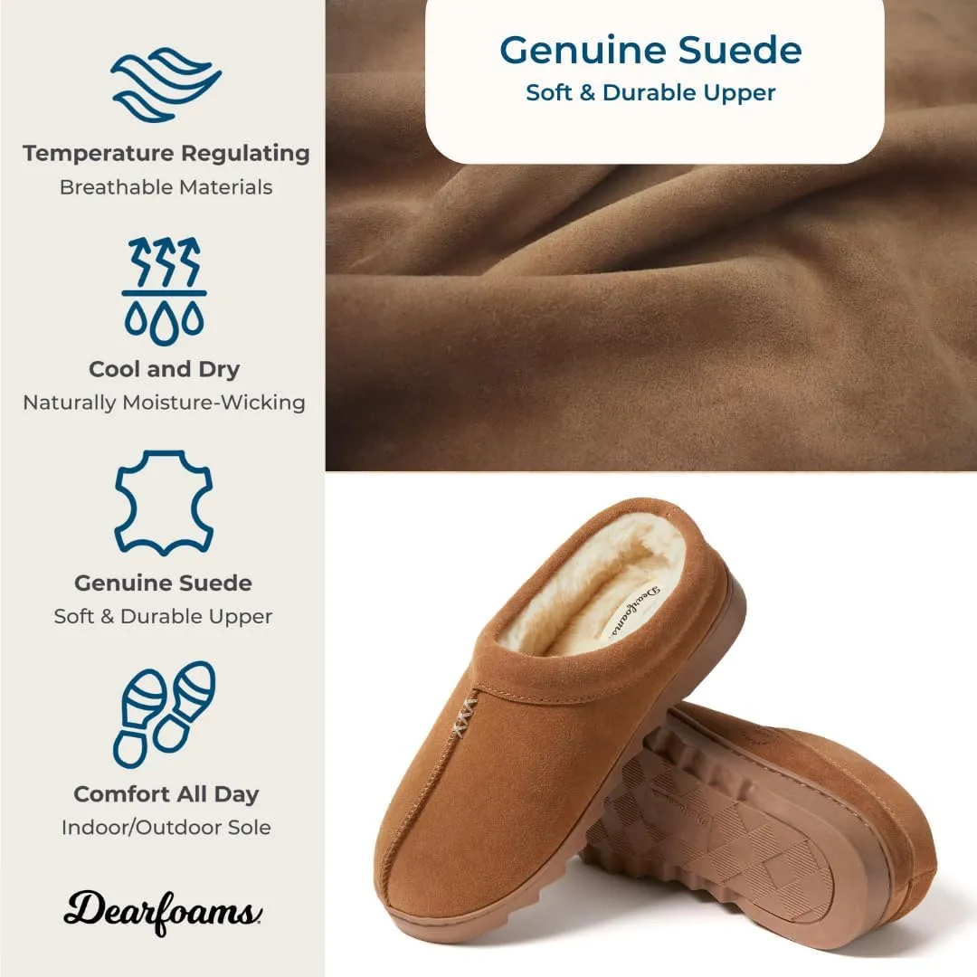Dearfoams Men's Suede Indoor Outdoor Breathable Memory Foam House Dean Clog Slippers