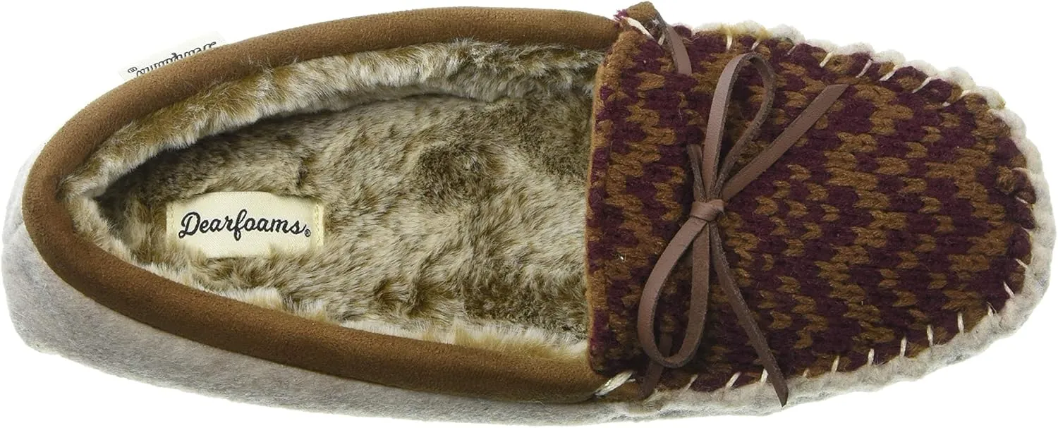 Dearfoams Women's Felted Microwool and Fairisle Knit Moccasin Slipper