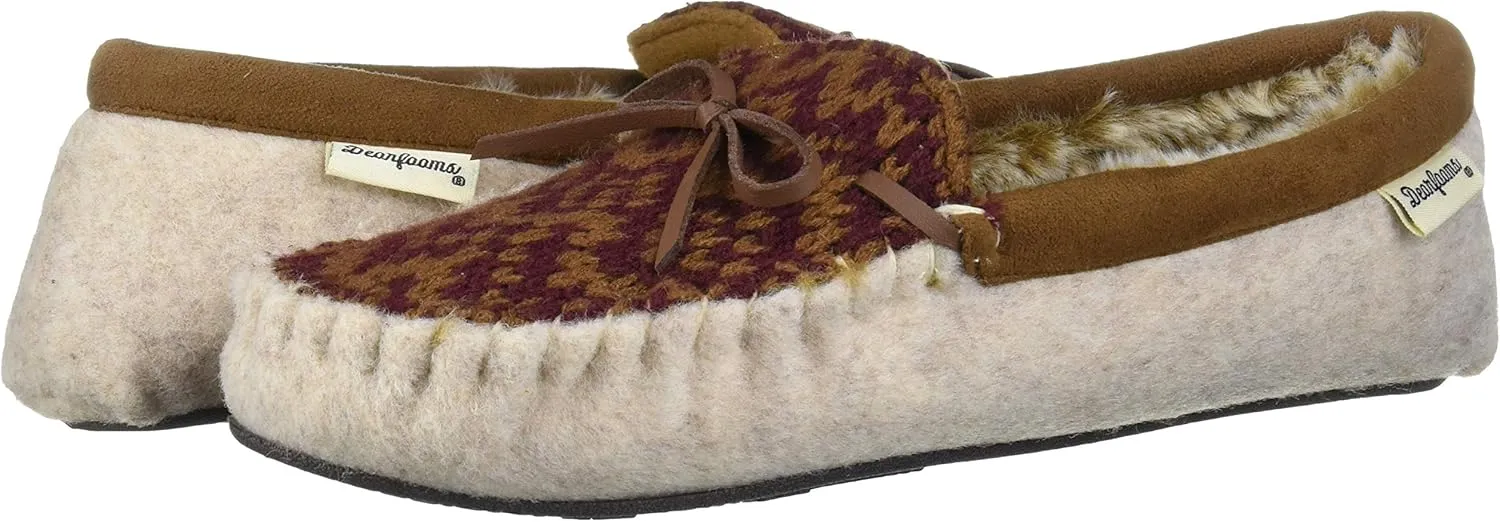 Dearfoams Women's Felted Microwool and Fairisle Knit Moccasin Slipper
