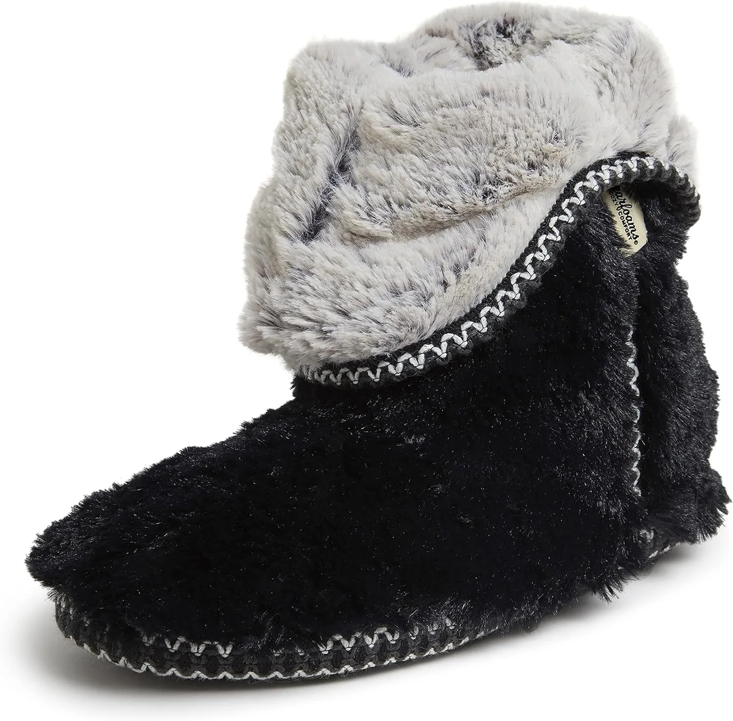 Dearfoams Women's Fuzzy Memory Foam Beth Bedroom Bootie Slipper Sock with Grippers
