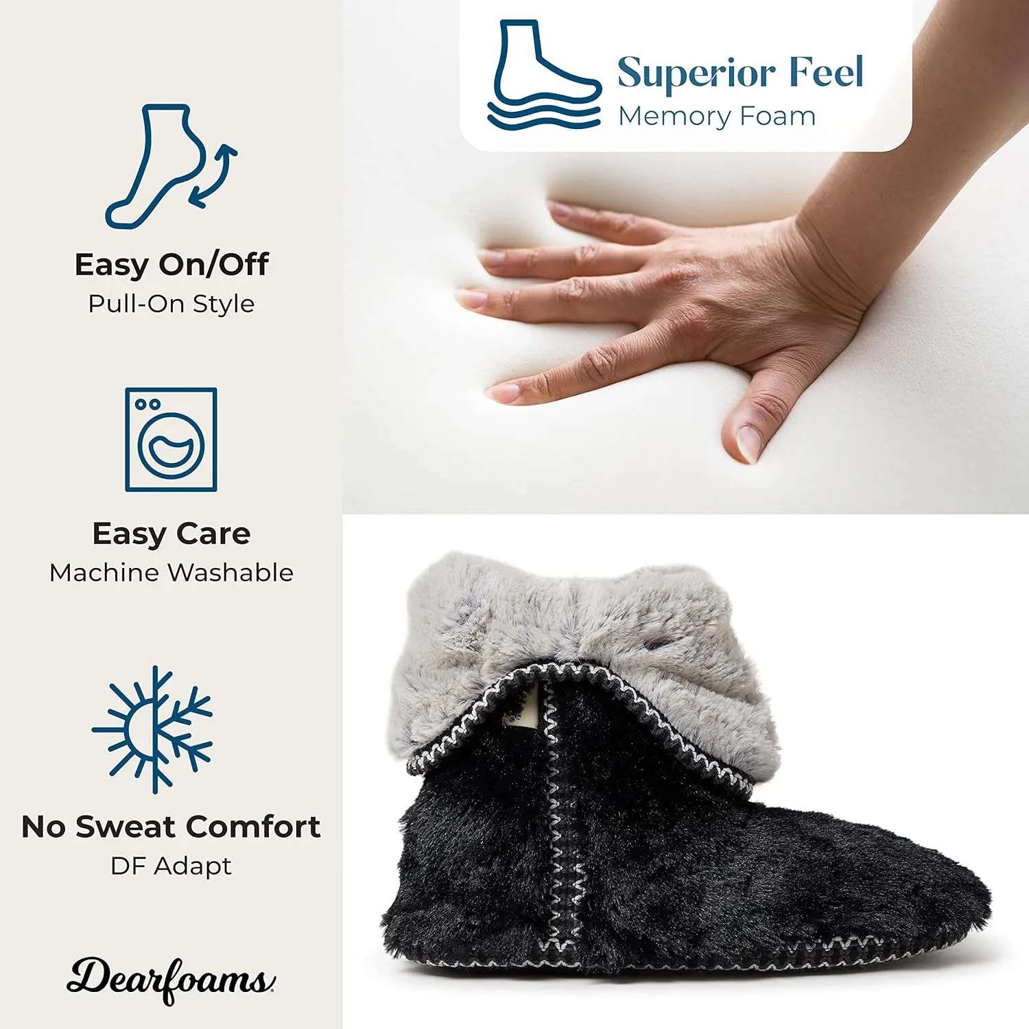 Dearfoams Women's Fuzzy Memory Foam Beth Bedroom Bootie Slipper Sock with Grippers
