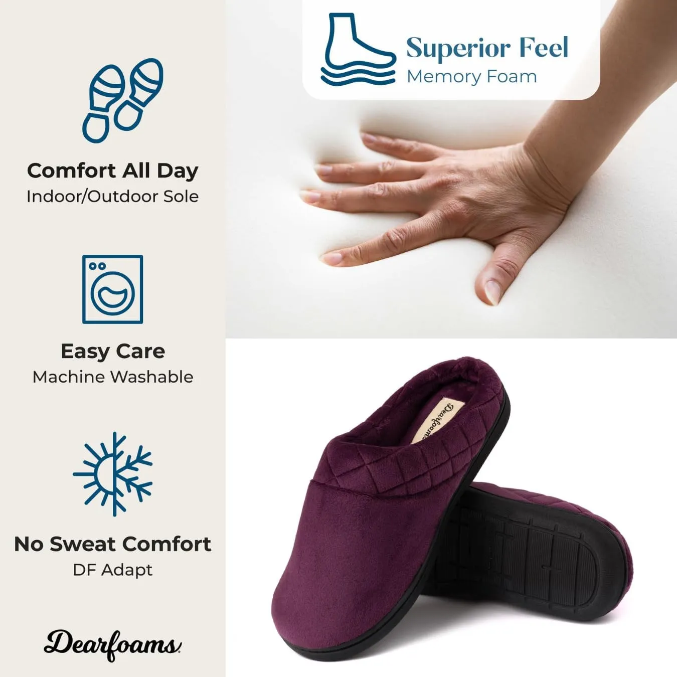 Dearfoams Women's Memory Foam Indoor Outdoor Darcy Velour Clog House Slipper with Wide Widths
