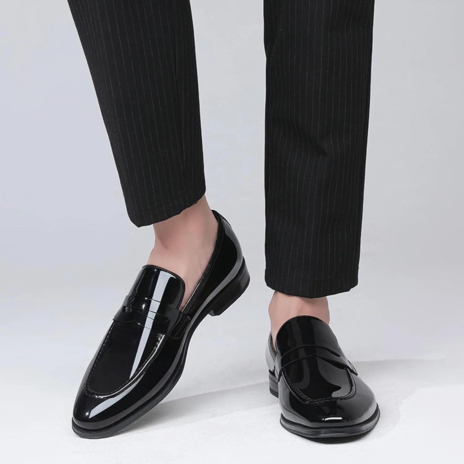 DECARSDZ Mens Slip-On Penny Loafer Casual Dress Shoes Black Wedding Formal Work Pointed Toe Men Tuxedo Shoes