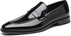 DECARSDZ Mens Slip-On Penny Loafer Casual Dress Shoes Black Wedding Formal Work Pointed Toe Men Tuxedo Shoes
