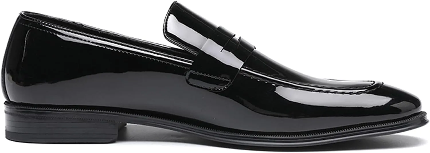 DECARSDZ Mens Slip-On Penny Loafer Casual Dress Shoes Black Wedding Formal Work Pointed Toe Men Tuxedo Shoes