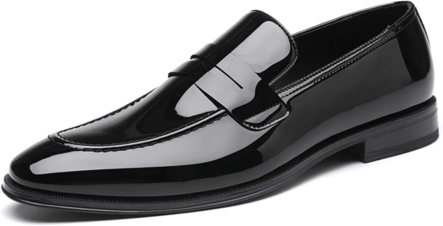 DECARSDZ Mens Slip-On Penny Loafer Casual Dress Shoes Black Wedding Formal Work Pointed Toe Men Tuxedo Shoes