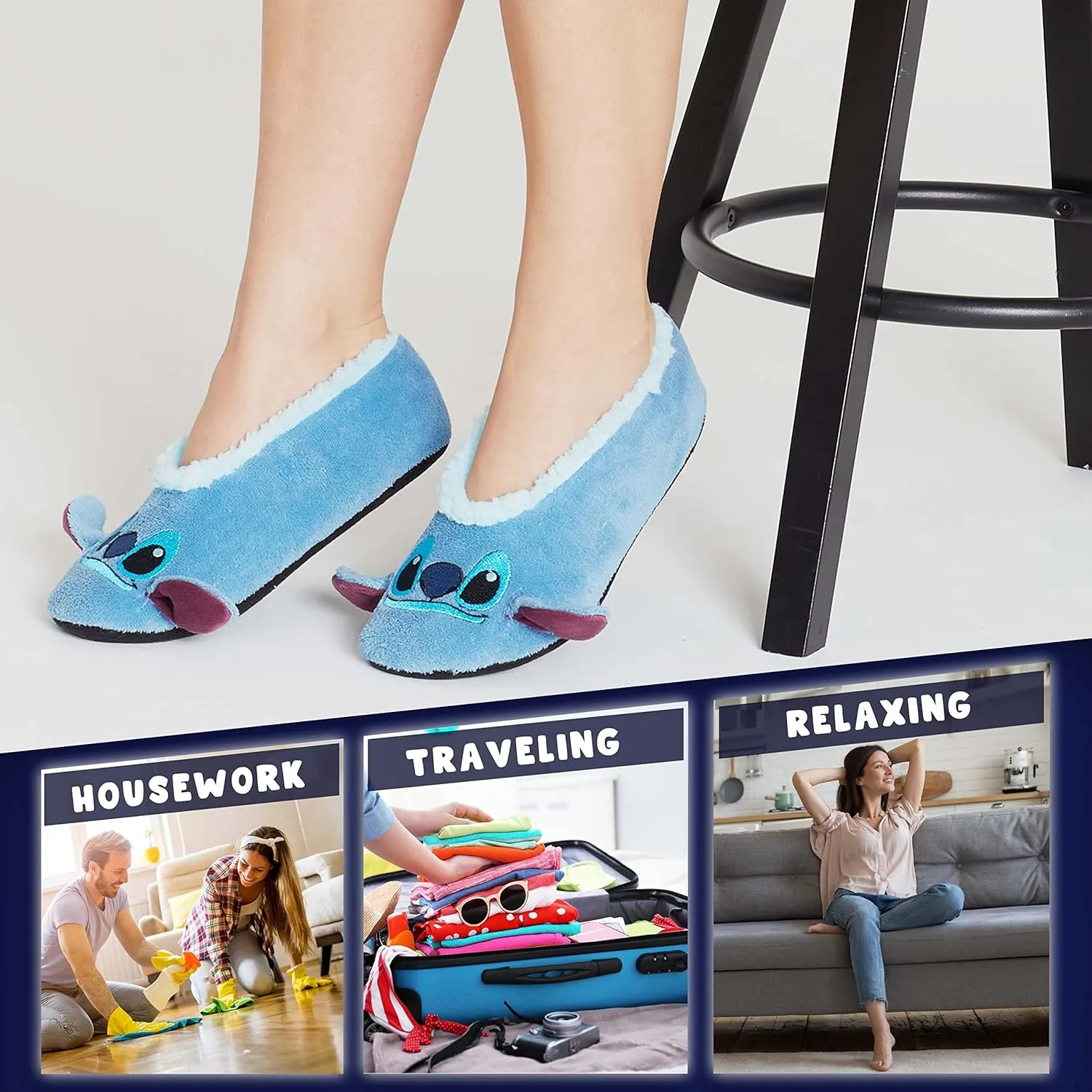 Disney Official Fuzzy Slippers, Collection, Cozy Slippers with Fleece Lining, Stitch Slippers, Non Slip Slippers, Gift Fans