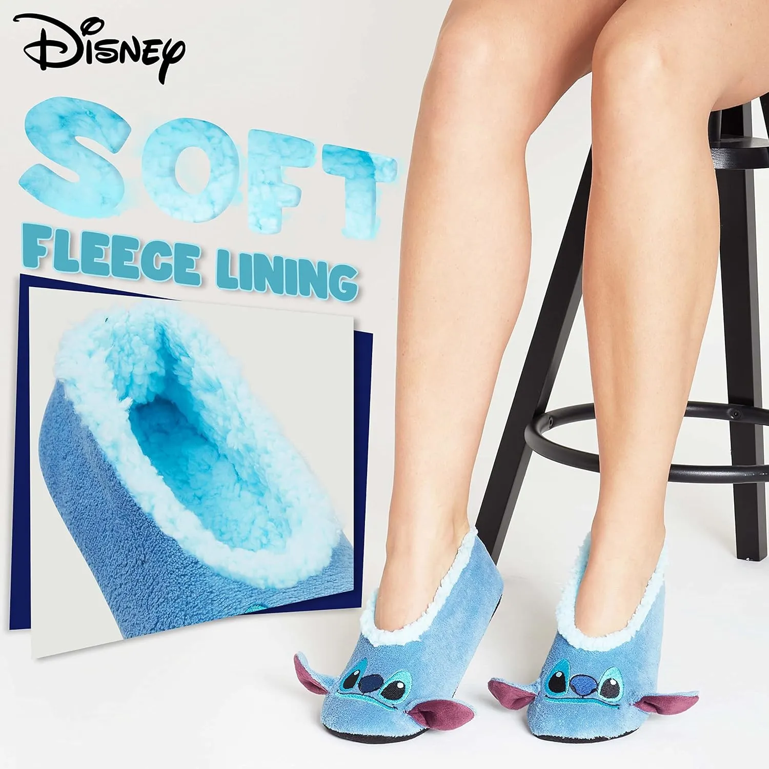 Disney Official Fuzzy Slippers, Collection, Cozy Slippers with Fleece Lining, Stitch Slippers, Non Slip Slippers, Gift Fans