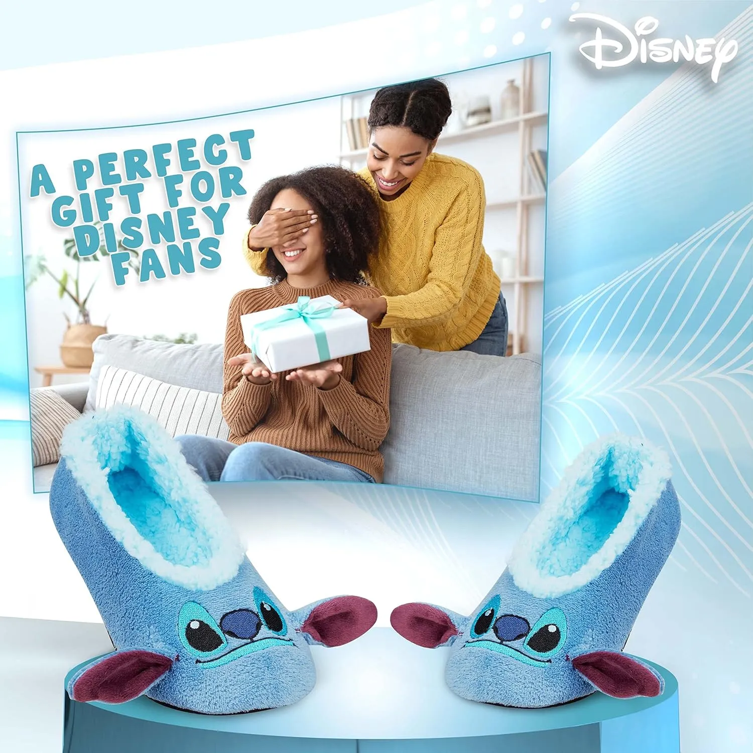 Disney Official Fuzzy Slippers, Collection, Cozy Slippers with Fleece Lining, Stitch Slippers, Non Slip Slippers, Gift Fans
