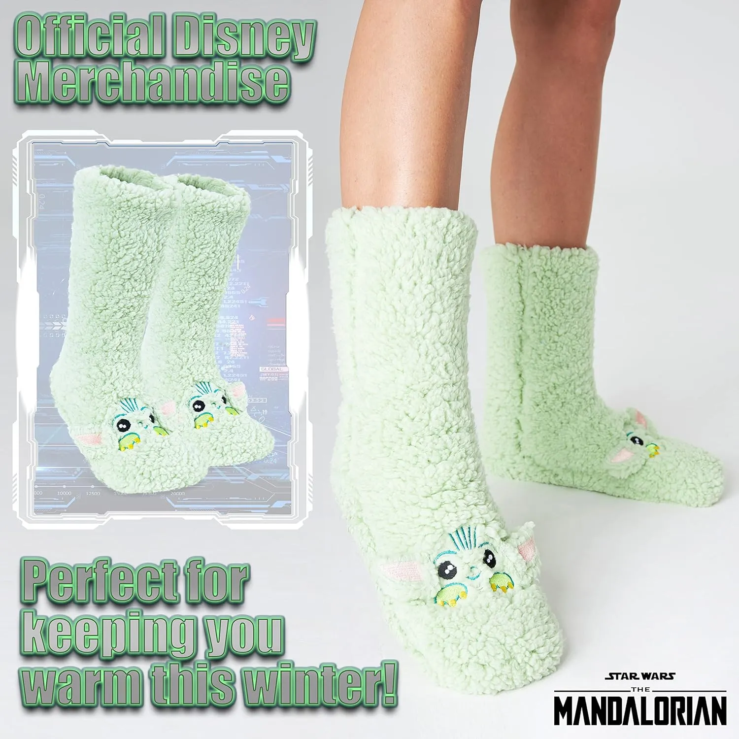 Disney Stitch Fluffy Socks Women Super Soft Fleece Slipper Socks Minnie Mouse Baby Yoda Grip Socks Stitch Gifts