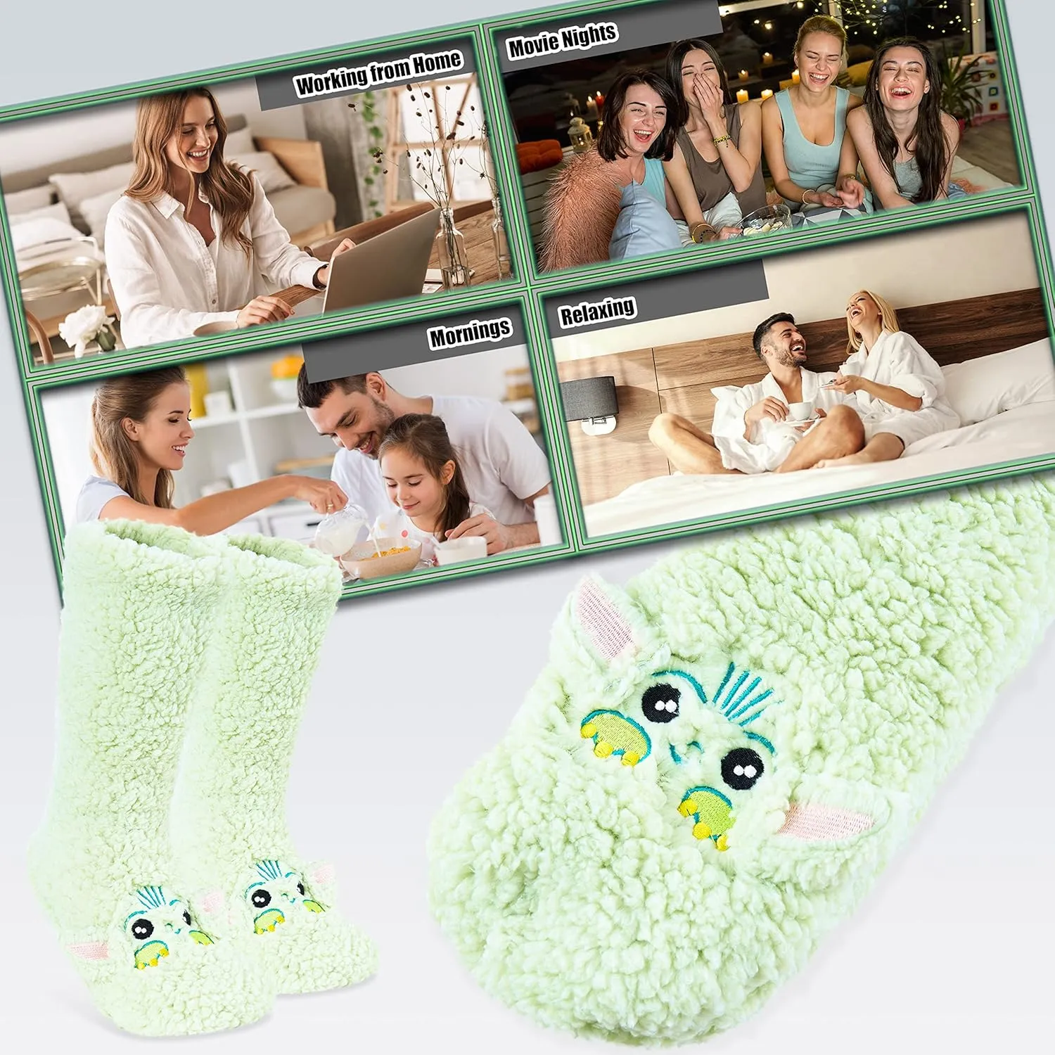Disney Stitch Fluffy Socks Women Super Soft Fleece Slipper Socks Minnie Mouse Baby Yoda Grip Socks Stitch Gifts