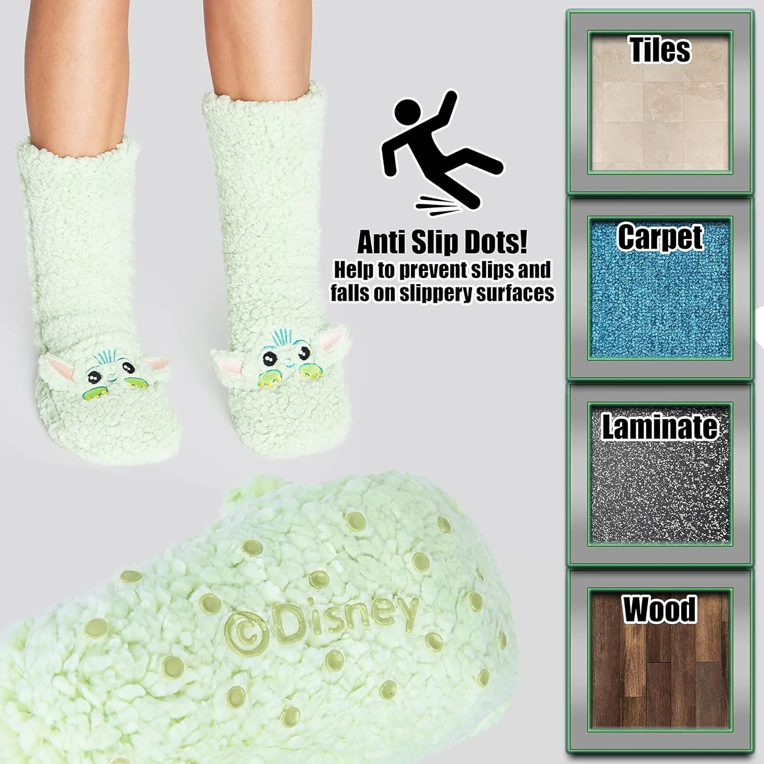 Disney Stitch Fluffy Socks Women Super Soft Fleece Slipper Socks Minnie Mouse Baby Yoda Grip Socks Stitch Gifts