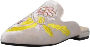 Divanne Loafers for Women, Womens Embroidery Mule Shoes Velvet Backless Slip On Loafers Pointed Toe Flat Mule Slides