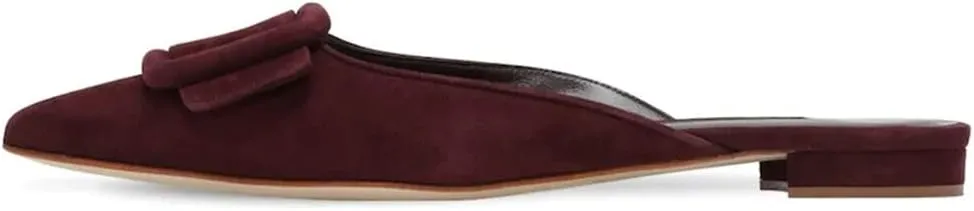 Divanne Mules for Women, Buckle Flat Mules Pointed Toe Backless Mule Slides Suede Slip On Loafers