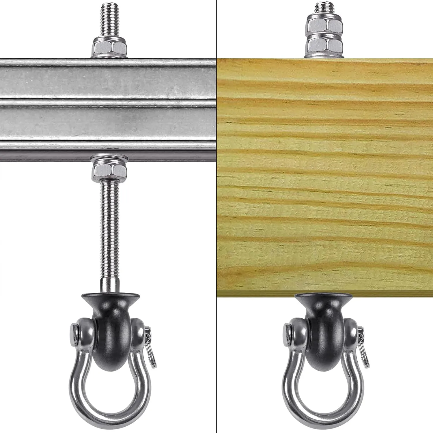 Dolibest Set of 6 Permanent Antirust Stainless Steel 304 Heavy Duty Swing Hangers, Playground Porch Yoga Seat,for Wood and Steel Beam Yoga Hammock Chair Punching 1500LB Capacity,180° Swing,9.64''