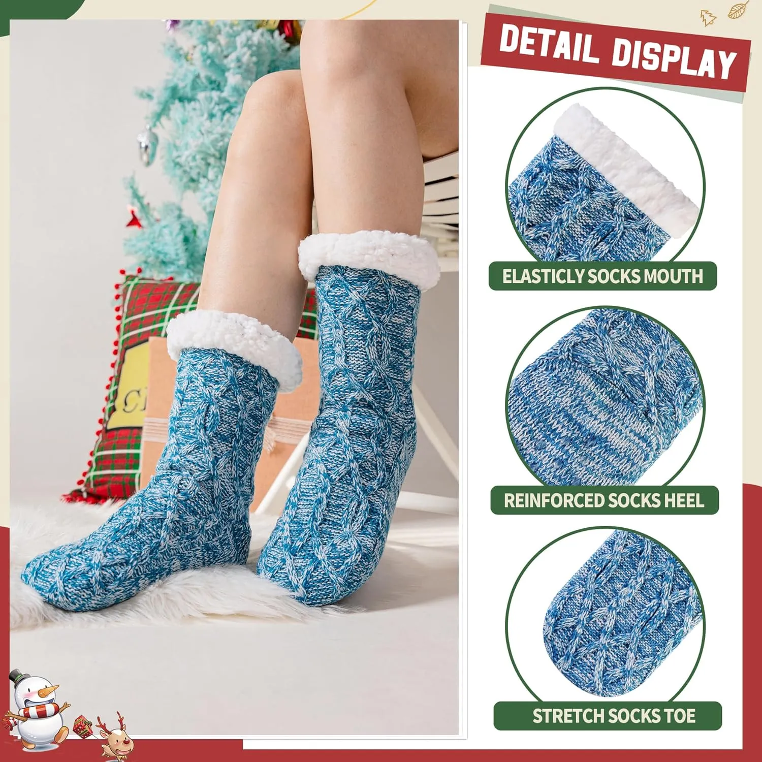 DoSmart Womens Fuzzy Slipper Socks Winter Thermal Snowflake Fleece Lining Christmas Stockings Fluffy Warm Indoor Home Socks