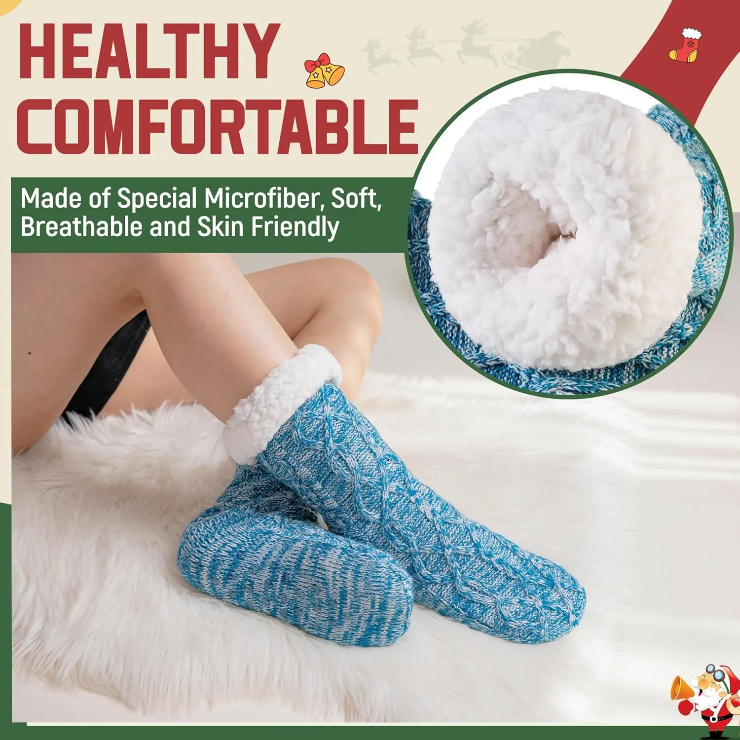 DoSmart Womens Fuzzy Slipper Socks Winter Thermal Snowflake Fleece Lining Christmas Stockings Fluffy Warm Indoor Home Socks