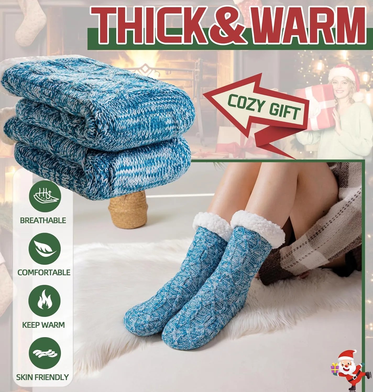 DoSmart Womens Fuzzy Slipper Socks Winter Thermal Snowflake Fleece Lining Christmas Stockings Fluffy Warm Indoor Home Socks