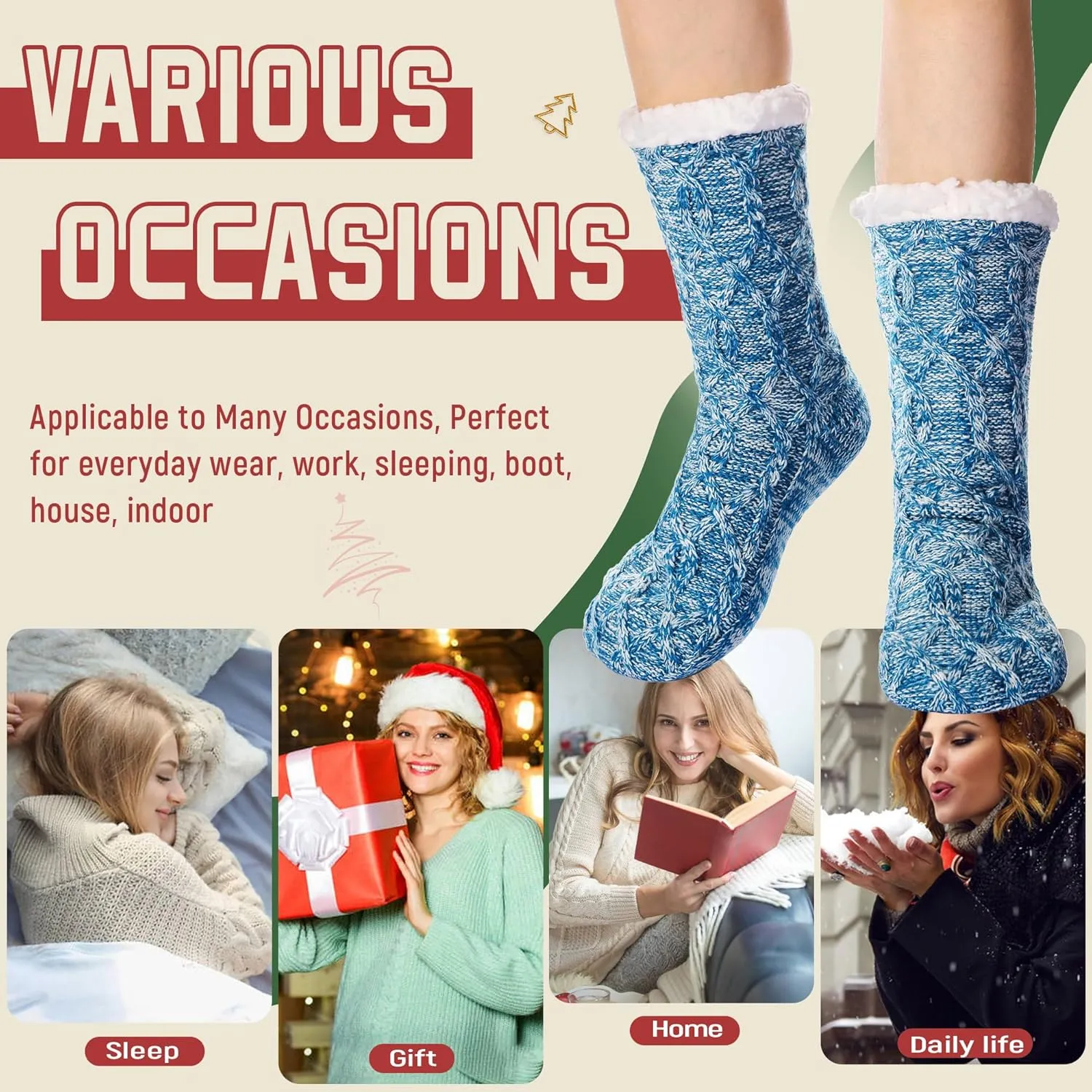 DoSmart Womens Fuzzy Slipper Socks Winter Thermal Snowflake Fleece Lining Christmas Stockings Fluffy Warm Indoor Home Socks