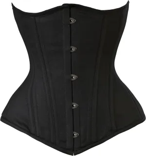 Double Steel Boned Underbust Waist Trainer Corset Shaper Hourglass Women's Black Twill Cotton Corset