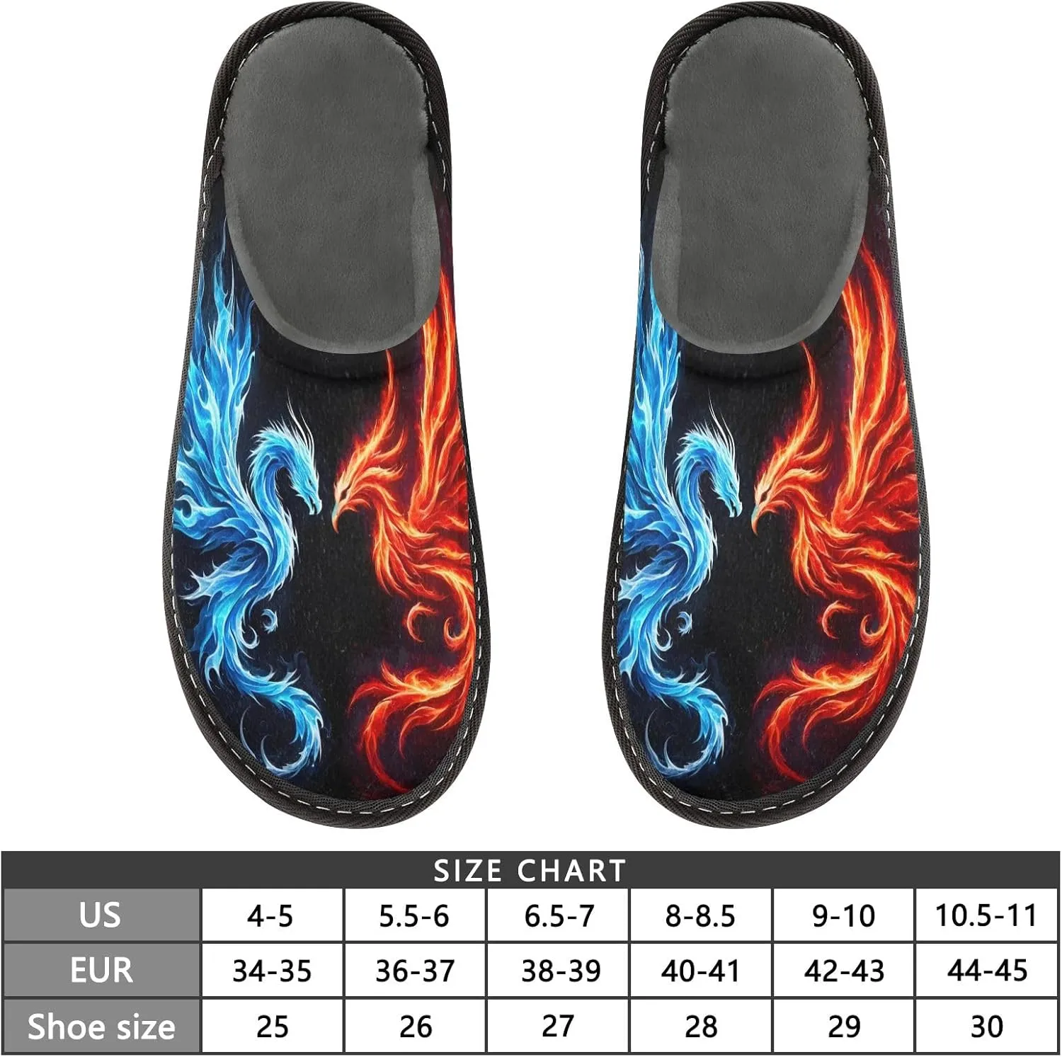 Dragon and Phoenix House Slippers, Non Slip Slippers for Women Men Warm Slippers House Shoes Indoor Outdoor Slippers