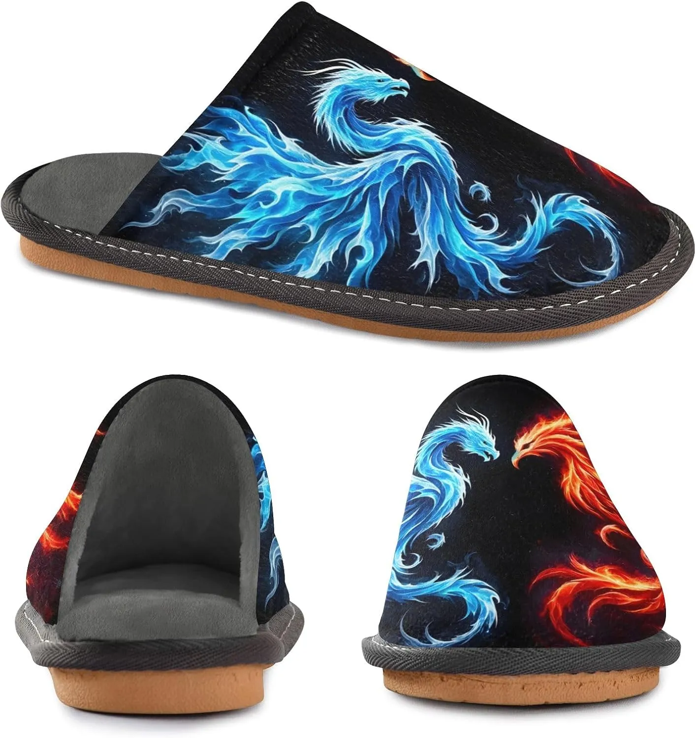 Dragon and Phoenix House Slippers, Non Slip Slippers for Women Men Warm Slippers House Shoes Indoor Outdoor Slippers