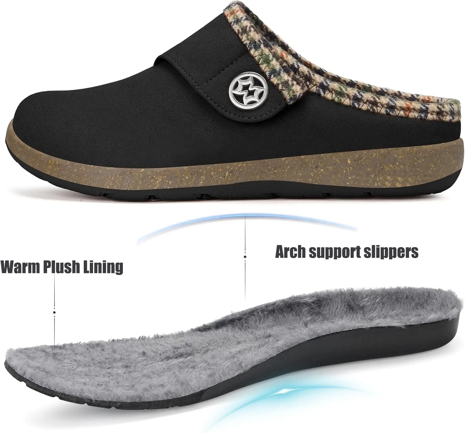 Eagsouni Women's Men's Slippers Suede Fuzzy Slippers with Arch Support Orthotic Winter Warm Fur Lined Slip on House Shoes Indoor Outdoor for Plantar Fasciitis
