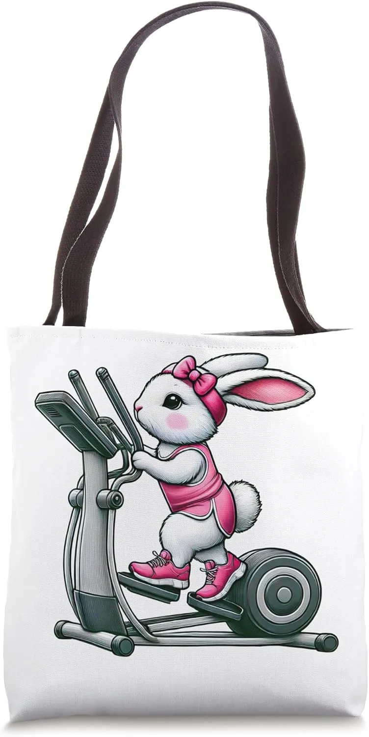 Easter Bunny on Elliptical trainer Gym Fitness Workout Tote Bag