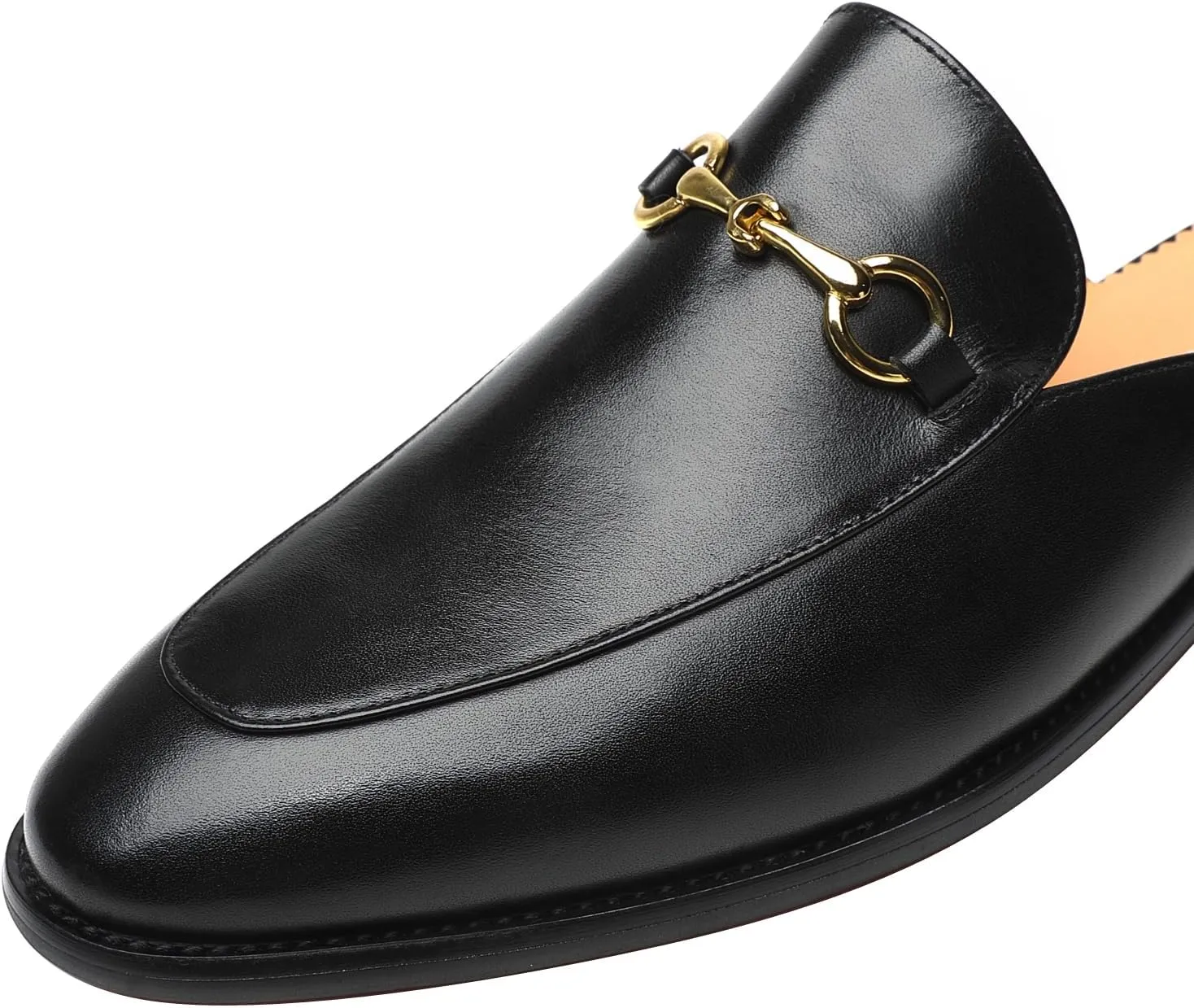 ELANROMAN Men's Loafers Backless Genuine Leather Mules Horse Buckle Shoes