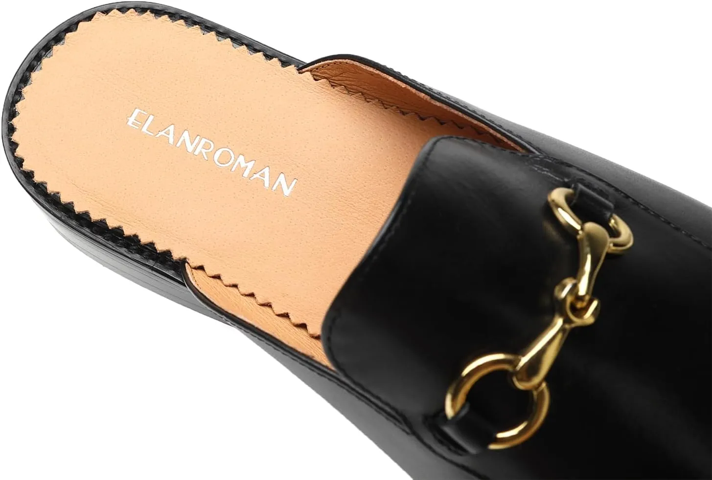 ELANROMAN Men's Loafers Backless Genuine Leather Mules Horse Buckle Shoes