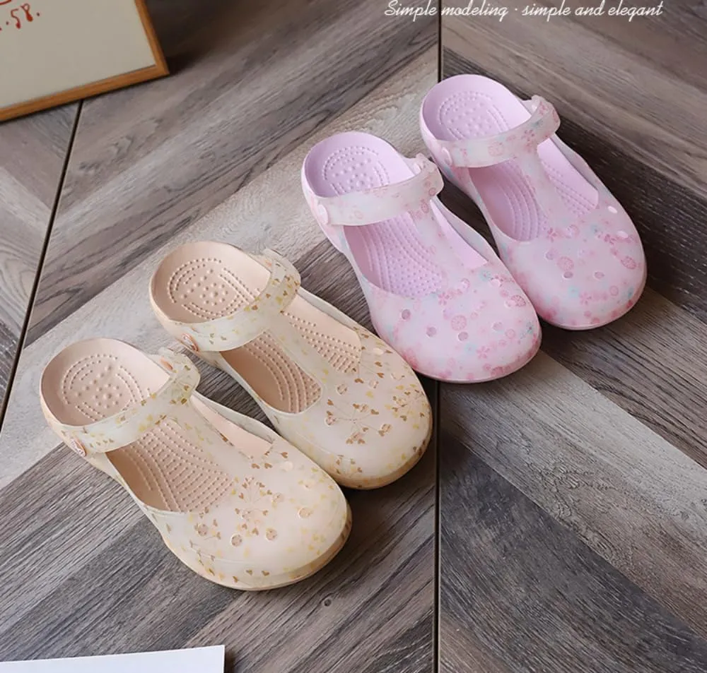 Elegant Transparent Non-Slip Clogs for Women - Comfortable Indoor/Outdoor Garden Sandals, Brown