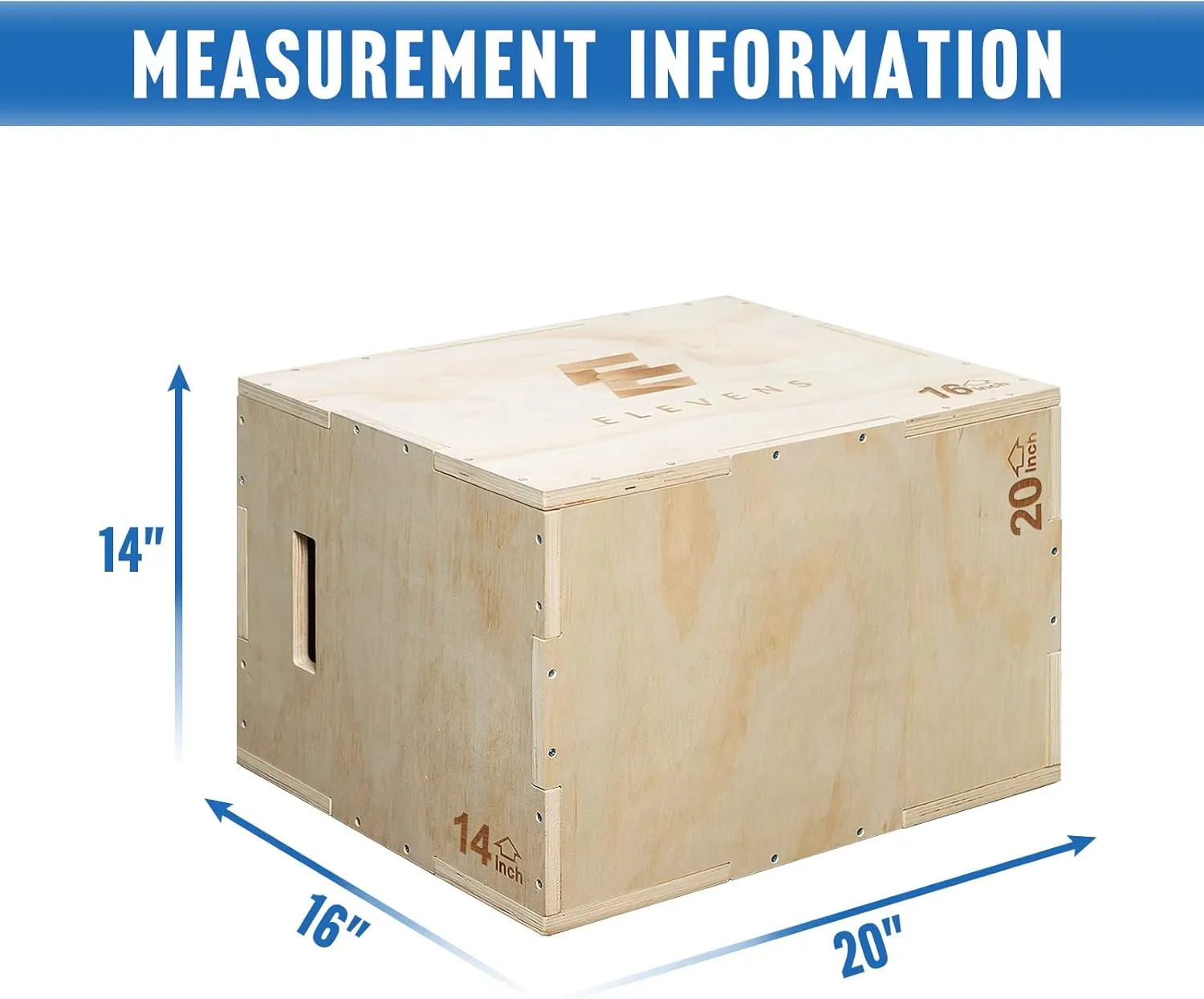 Elevens 3 in 1 Wooden Plyo Box Jump Box Plyometric Box for Jumping Trainer, Skipping, Jumping, Lunges, Box Jumps, Squats, Step-Ups, Dips