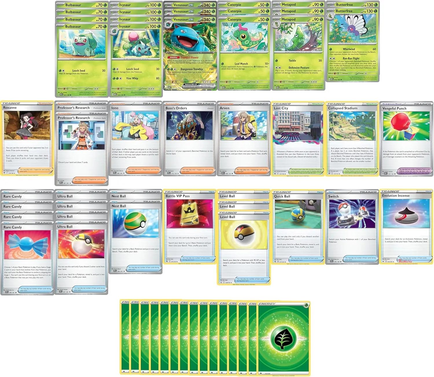 Elite Grass Deck - Bulbasaur Ivysaur Venusaur - Original 151 (gen 1) - Custom Built - 60 Card - MTG Decks & More Compatible with Pokemon TCG!