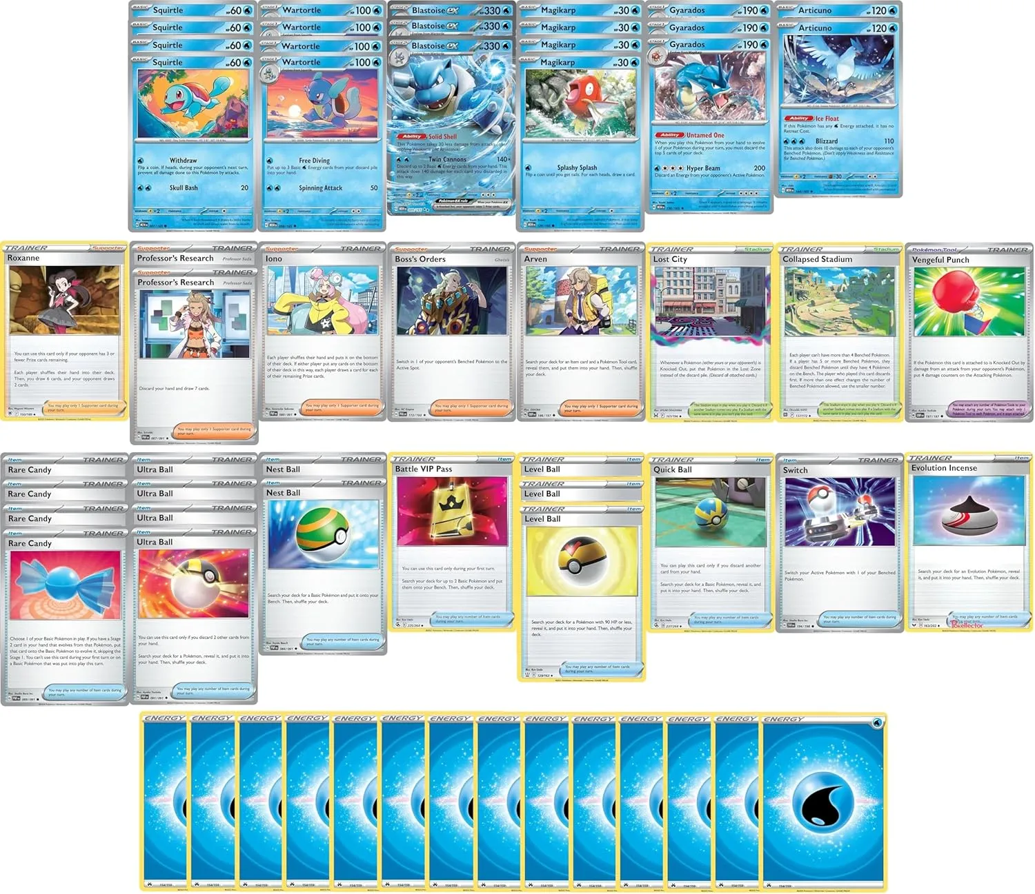 Elite Water Deck - Squirtle Blastoise - Original 151 (gen 1) - Custom Built - 60 Card - MTG Decks & More Compatible with Pokemon TCG!