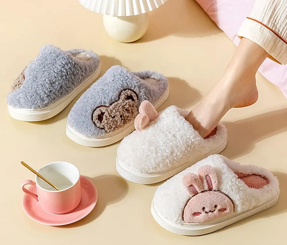 Epsion Women Cute Bunny Slippers Faux Fur Fluffy Winter Slip-On House Slippers Warm Fuzzy Anti-Skid Indoor Outdoor Shoes