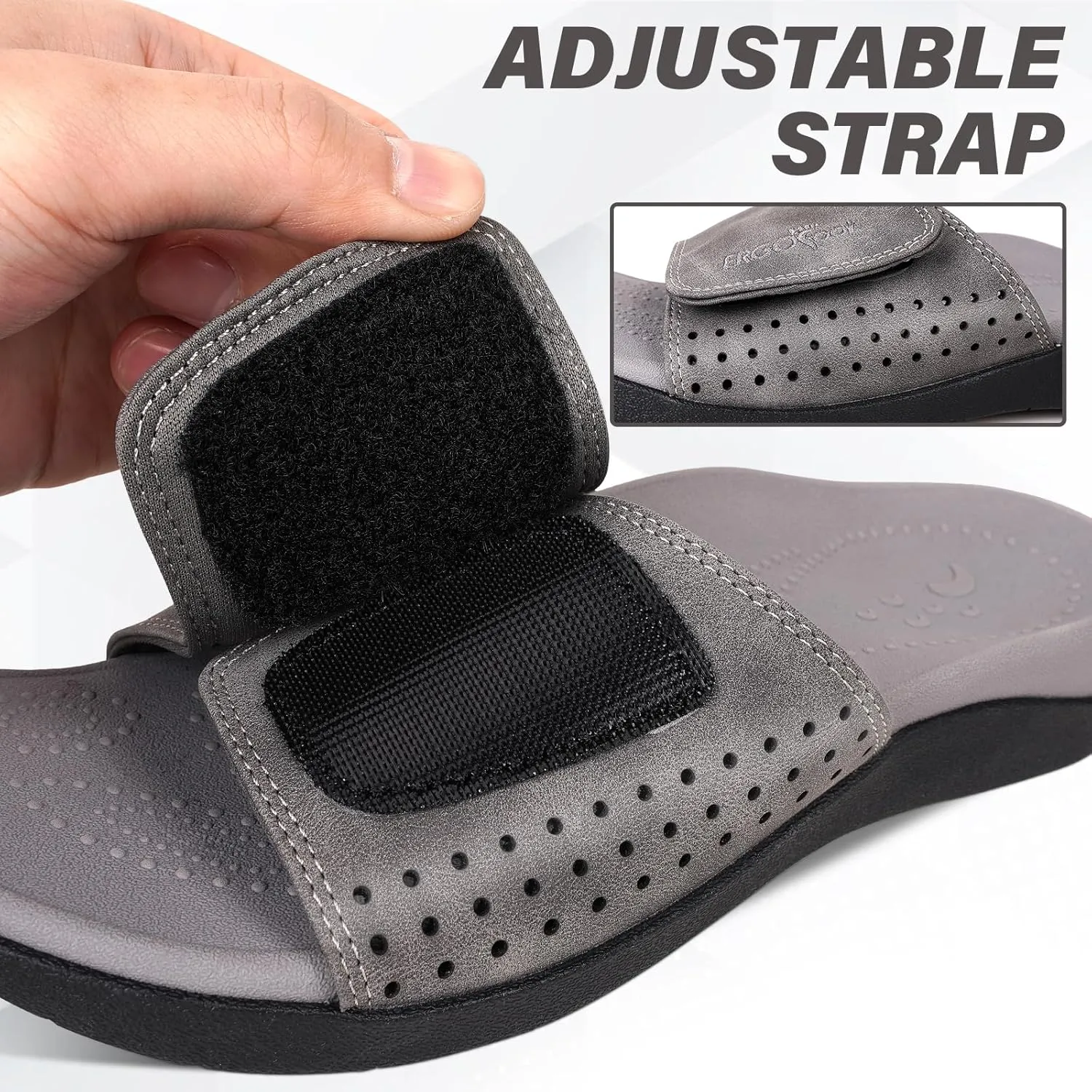 ERGOfoot Slide Sandals with Arch Support, Comfortable Plantar Fasciitis Feet Walking Sandal, Orthopedic Sandals with Adjustable Straps, Foot Pain Relief