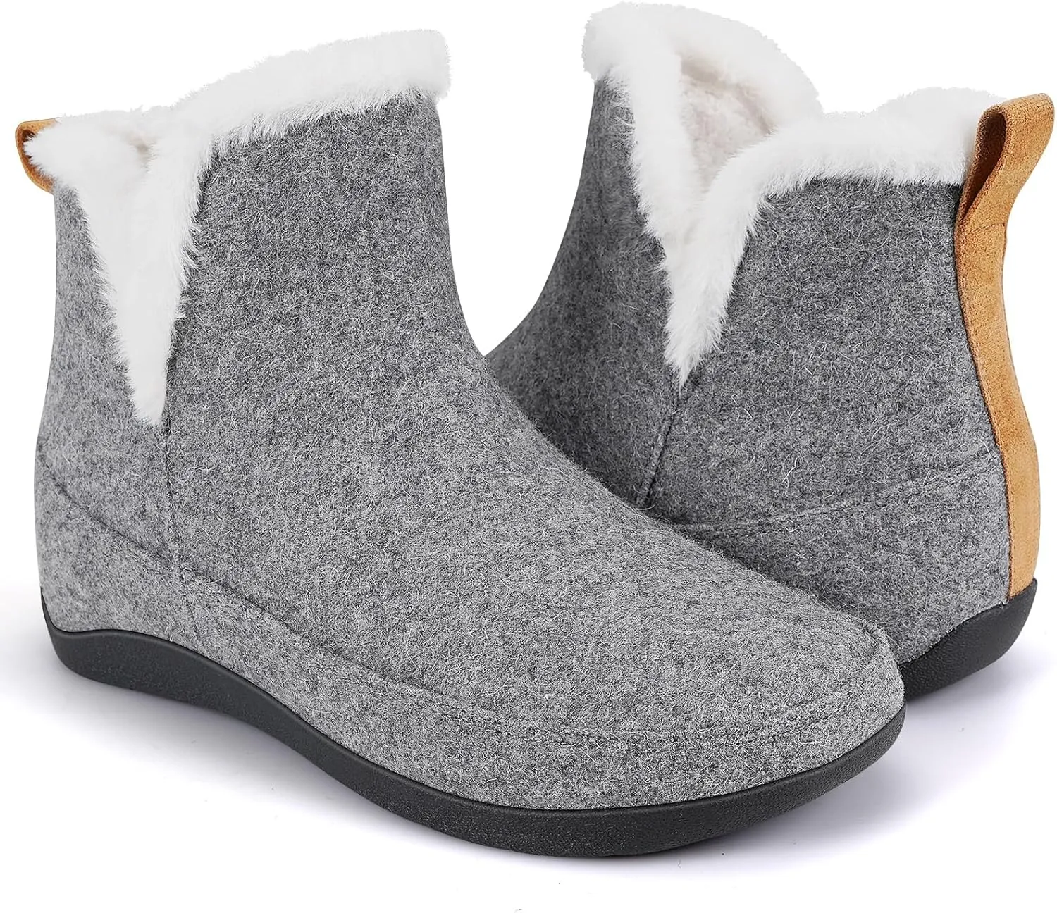 ERGOfoot Slipper Boots With Arch Support for Women Men, Comfy Plantar Fasciitis Orthopedic Slippers for Indoor Outdoor, Wool Felt Slipper Booties with Warm Cozy Plush Faux Fur Lining