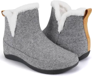 ERGOfoot Slipper Boots With Arch Support for Women Men, Comfy Plantar Fasciitis Orthopedic Slippers for Indoor Outdoor, Wool Felt Slipper Booties with Warm Cozy Plush Faux Fur Lining