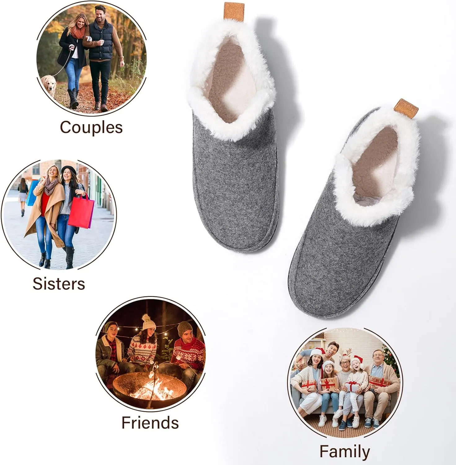 ERGOfoot Slipper Boots With Arch Support for Women Men, Comfy Plantar Fasciitis Orthopedic Slippers for Indoor Outdoor, Wool Felt Slipper Booties with Warm Cozy Plush Faux Fur Lining