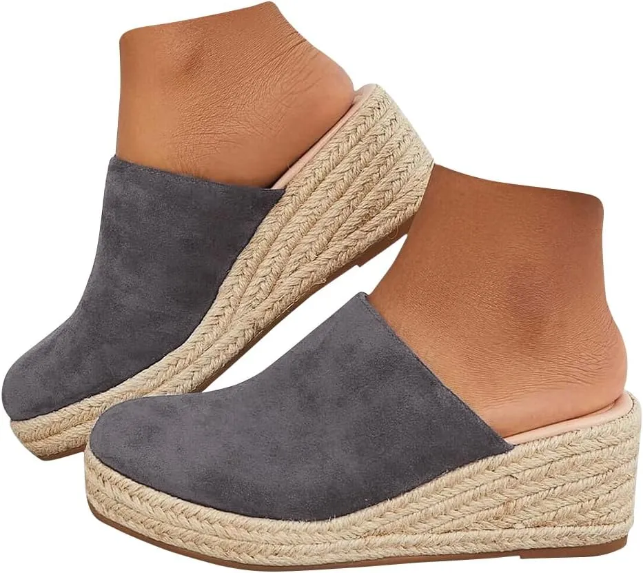 Espadrilles Mule Wedges Platform Slip on Backless Sandals