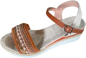 Espadrilles Wedge Sandals for Women Open Toe Dressy Platform Sandals Buckle Ankle Strap Stylish Wedges Comfortable and Soft Footbed