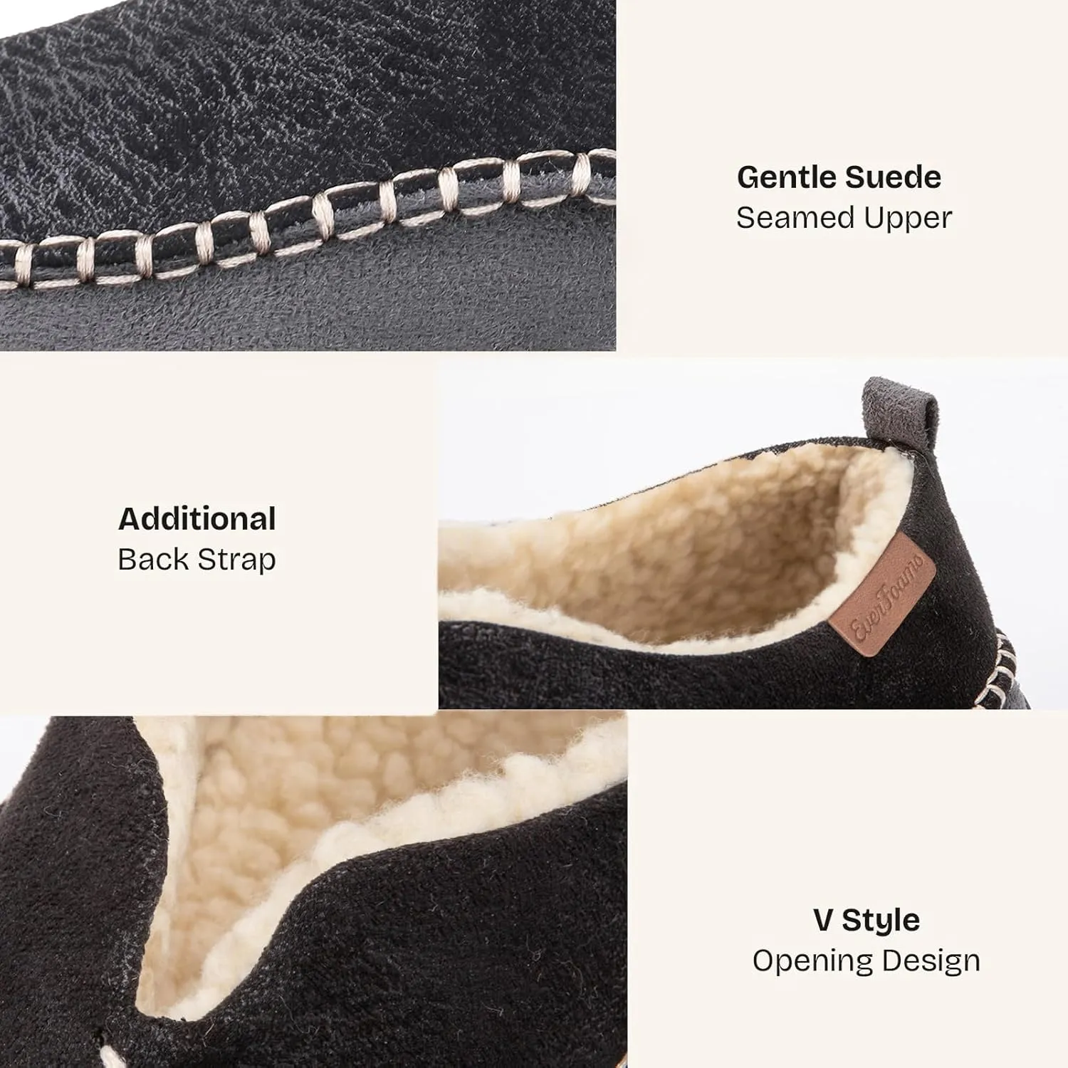 EverFoams Men's Moccasin Slippers Memory Foam Indoor/Outdoor Warm Suede House Shoes with Fuzzy Sherpa Lining