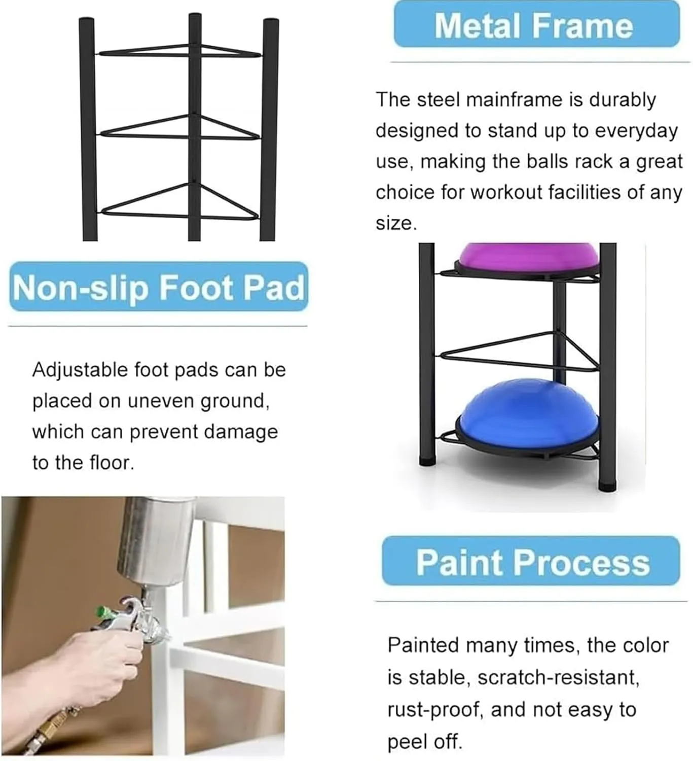 Exercise Equipment Rack - Multi-Level Organizer for Gym & Home, Thickened Steel Frame with Adjustable Non-Slip Pads, Gold, 3 Layers