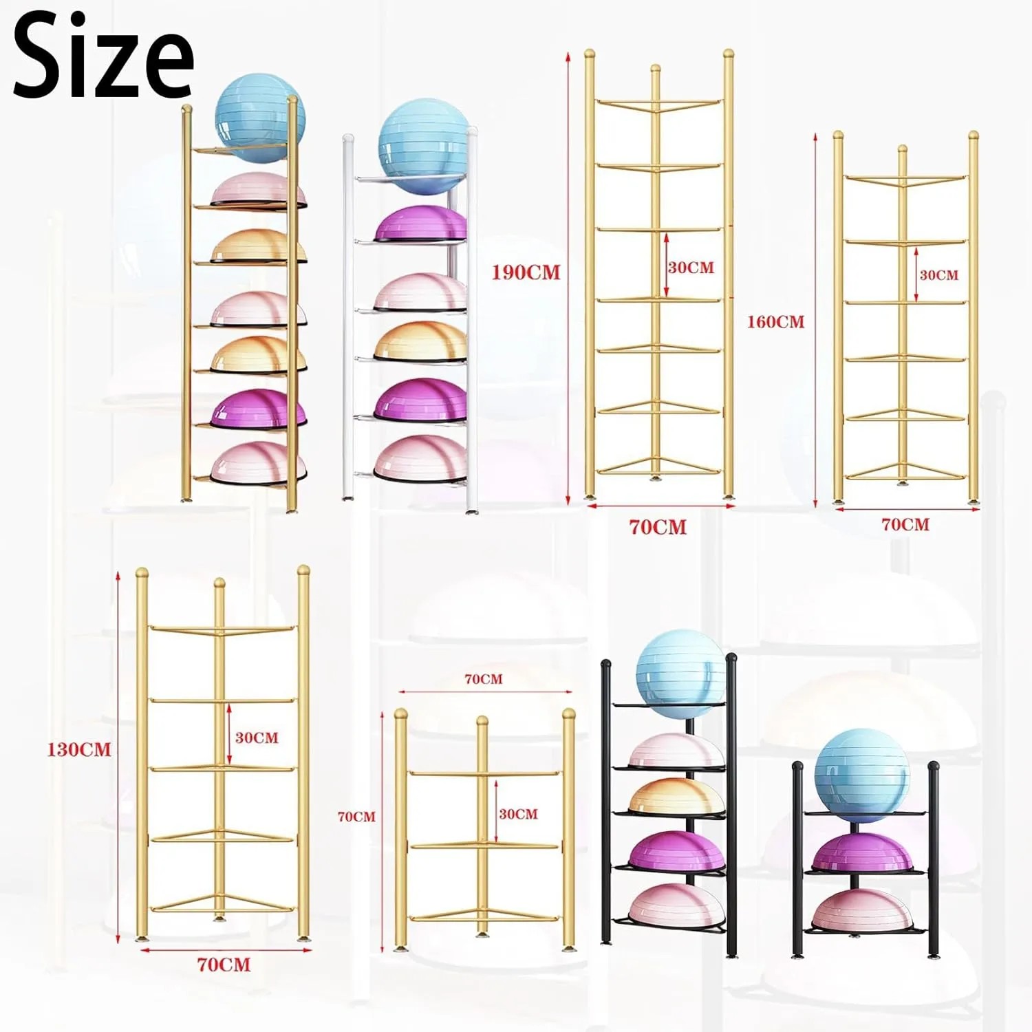 Exercise Equipment Rack - Multi-Level Organizer for Gym & Home, Thickened Steel Frame with Adjustable Non-Slip Pads, Gold, 3 Layers
