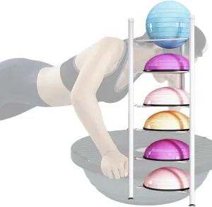 Exercise Half Balance Ball Trainer Holder Storage Rack - Home Fitness Gym Workout Equipment 3/5/6/7 Tier Floor Stand Corner Storage Organizer for Basketball Bowling Medicine Yoga Bosu Balls(6 Tier)