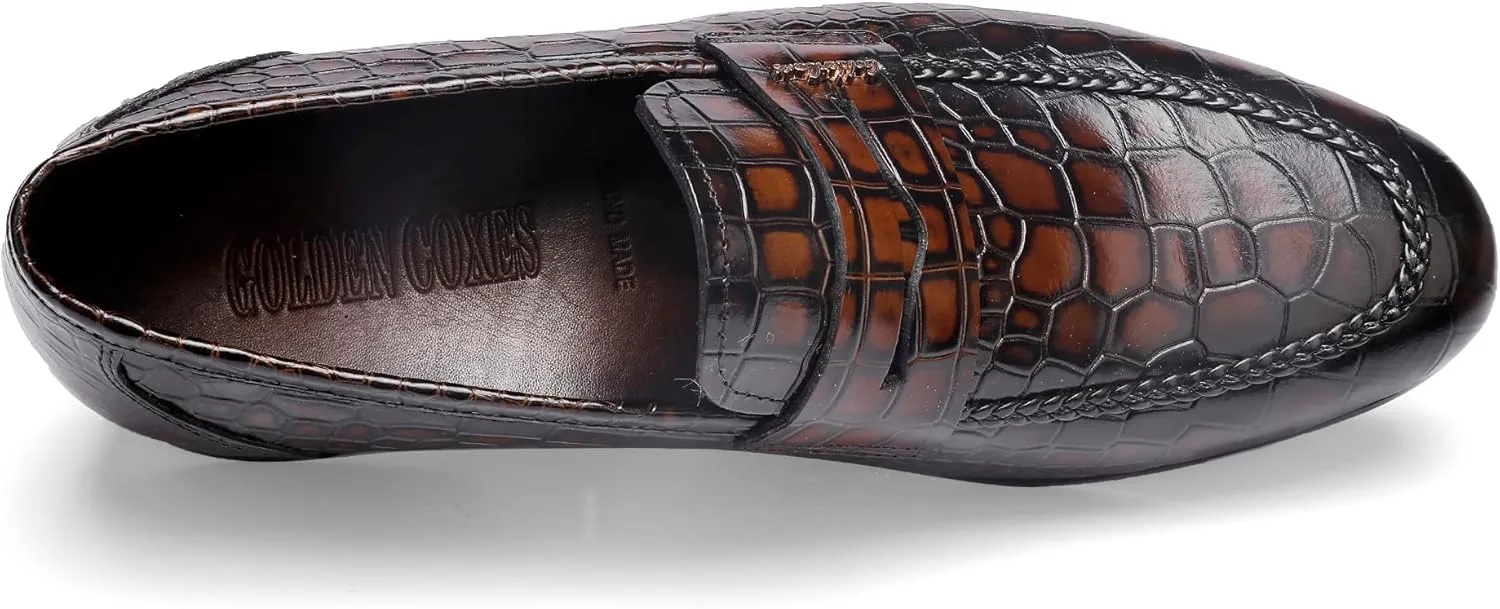 Fashion Leather Dress Shoes for Mens, Premium Formal Alligator Printed Classic Dress Loafer Shoe Business Slip On Penny Shoes for Men