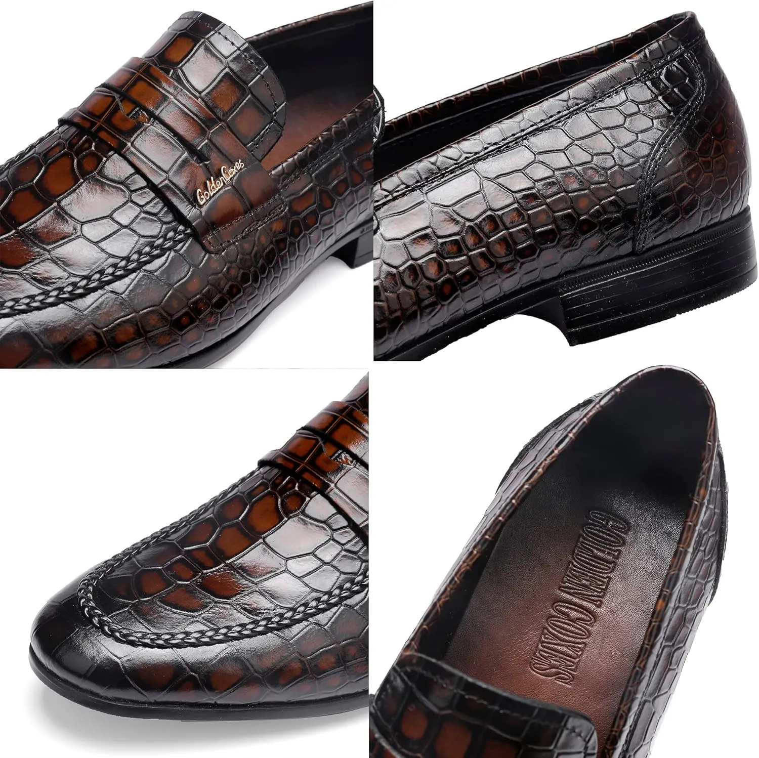 Fashion Leather Dress Shoes for Mens, Premium Formal Alligator Printed Classic Dress Loafer Shoe Business Slip On Penny Shoes for Men