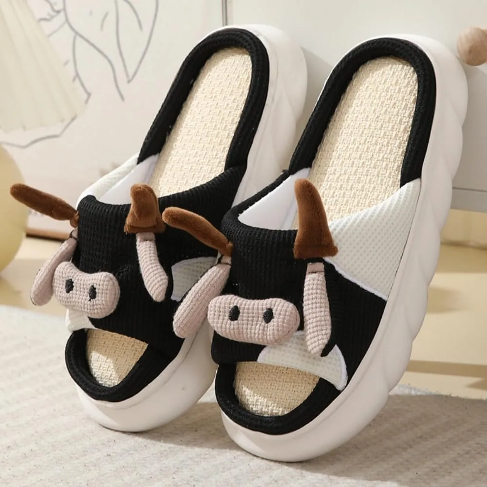 FAYUEKEY Cow Slippers for Women Mens Fuzzy Shoes Gift Indoor Outdoor