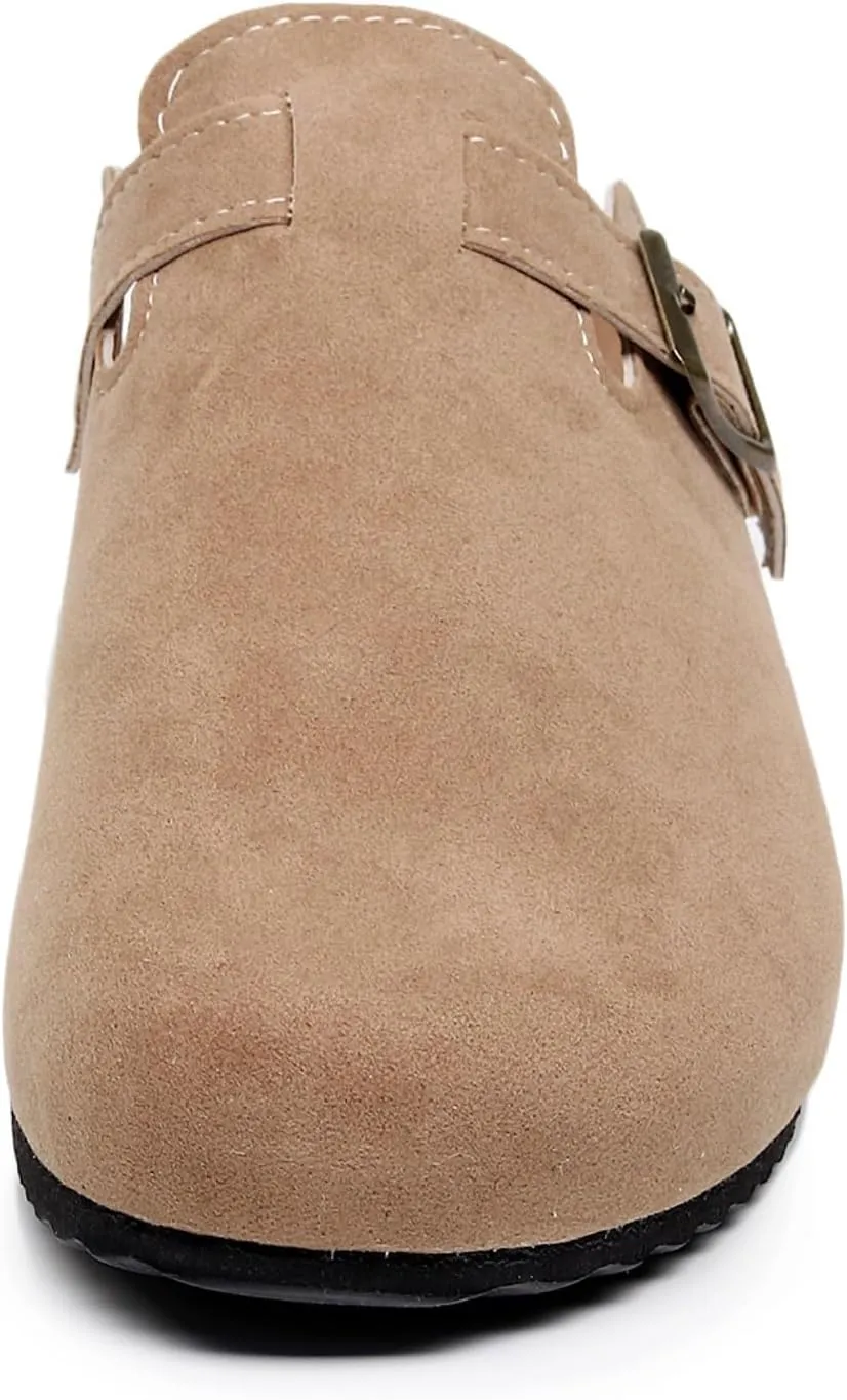 FAYUEKEY Suede Clogs for Women Footbed Mules with Arch Support