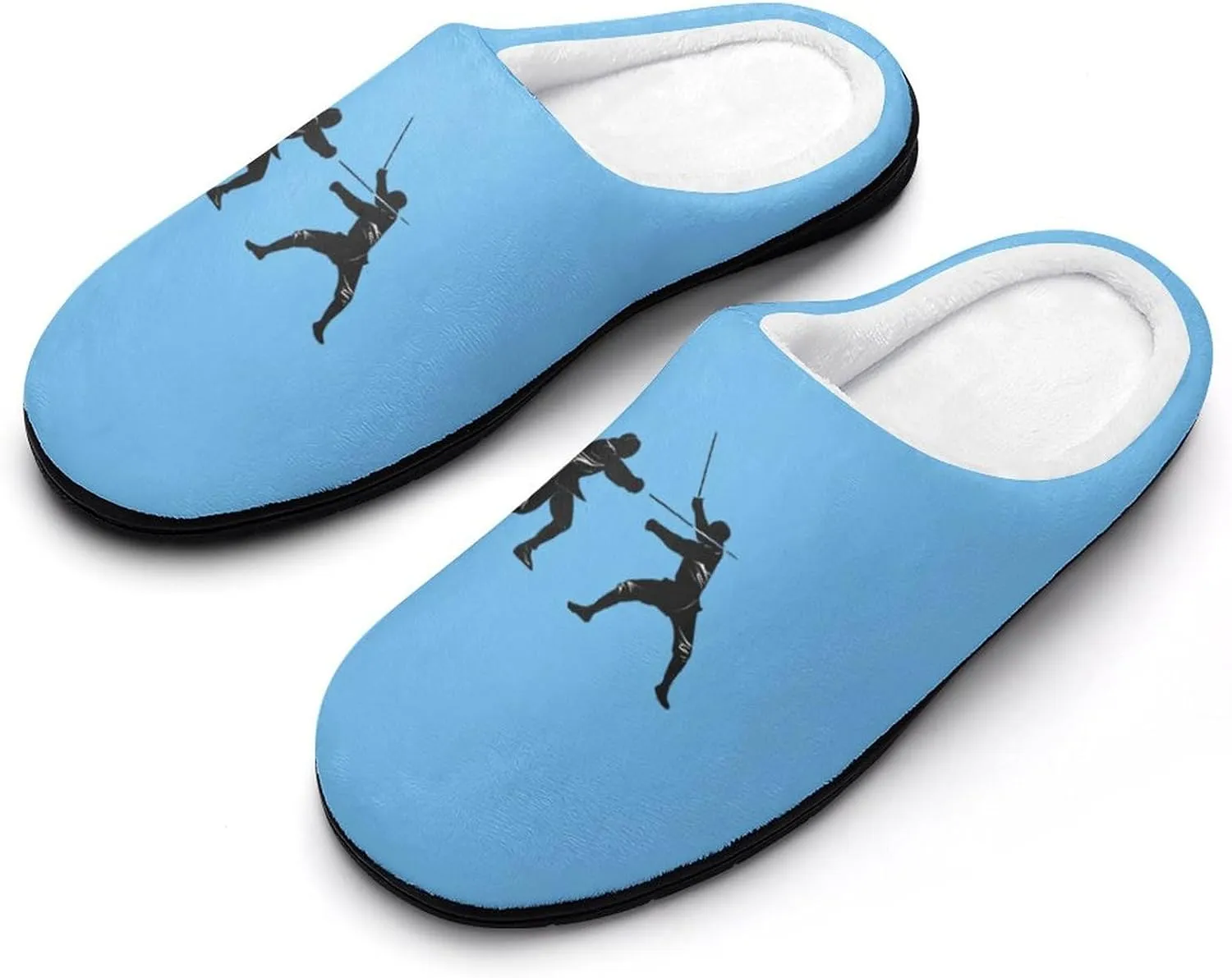 Fencing Silhouette Men's Cotton Slippers Soft House Shoes Anti-Skid Bedroom Slipper for Home Outdoor